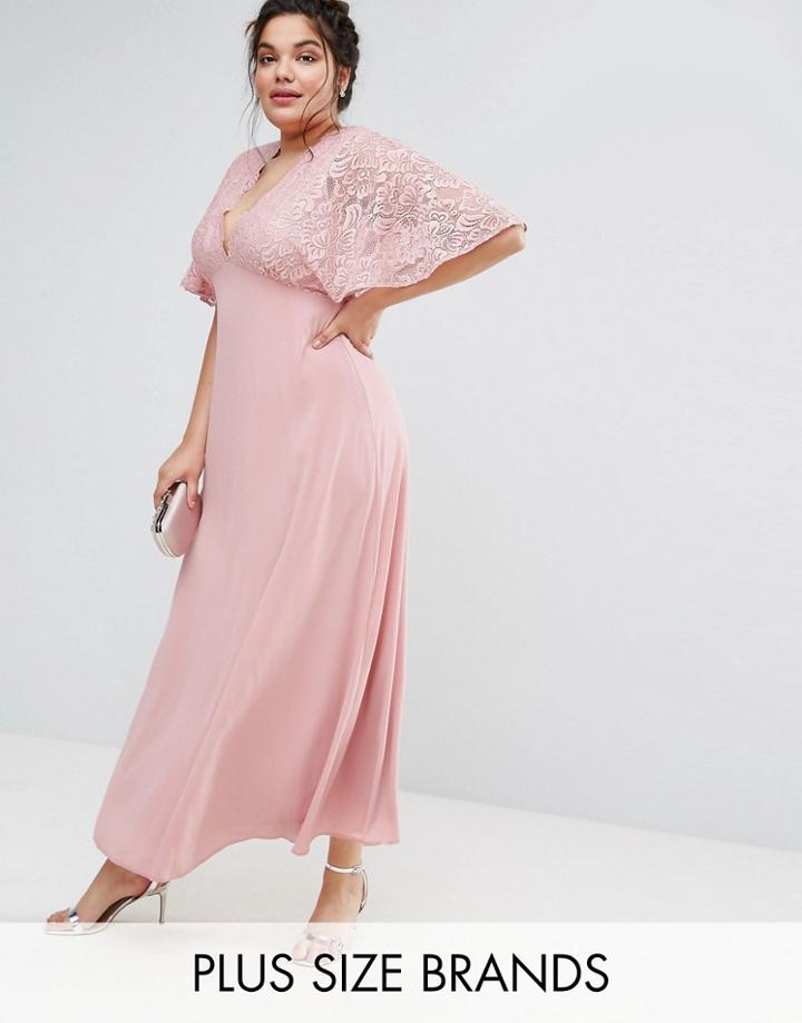 John Zack Plus Lace Top Maxi Dress - Pink