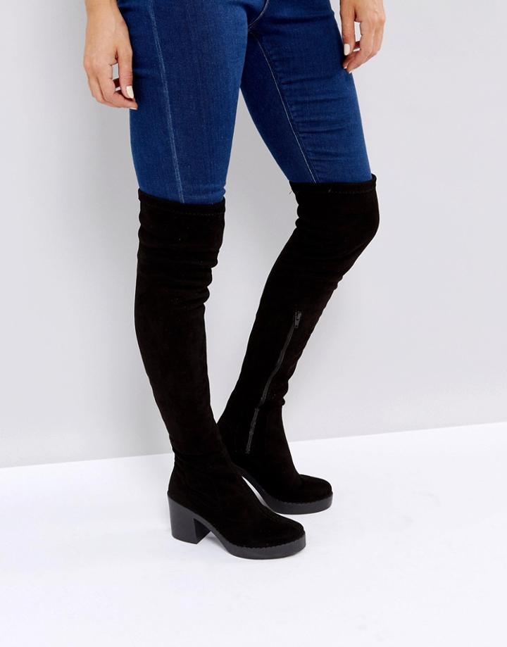 Miss Selfridge Over The Knee Platform Boot - Black