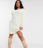 In The Style Plus X Billie Faiers Off Shoulder Sweater Dress In White