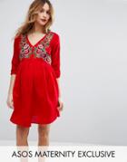 Asos Maternity Midi Dress With Embroidery - Red