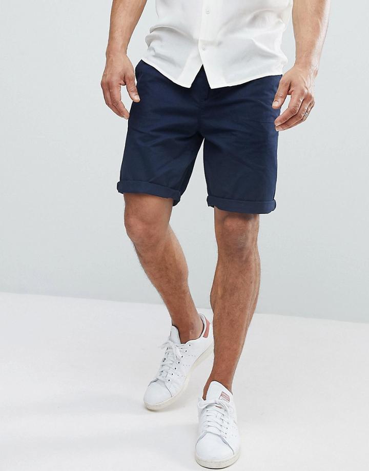 Bershka Belted Shorts In Navy - Black