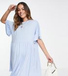 Missguided Maternity Smock Mini Dress With Frill Detail In Pastel Blue
