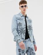 Criminal Damage Two-piece Denim Jacket In Blue With Palm Print - Blue