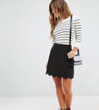 Asos Petite A-line Mini Skirt With Scallop Hem - Black