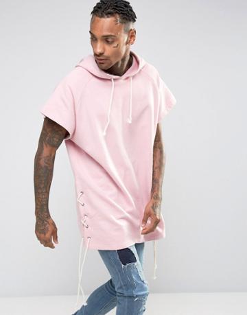 Granted Sleeveless Hoodie With Lacing - Pink