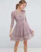 Asos Premium Lace Skater Dress - Purple