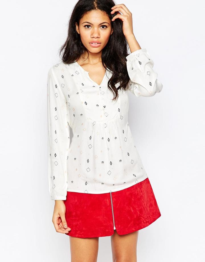 Diya Tunic Top With Button Front - Cream
