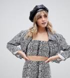 Liquor N Poker Leopard Print Cropped Denim Jacket-multi