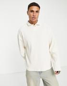 Asos Design Oversized Polo Long Sleeve T-shirt In Beige Texture-neutral