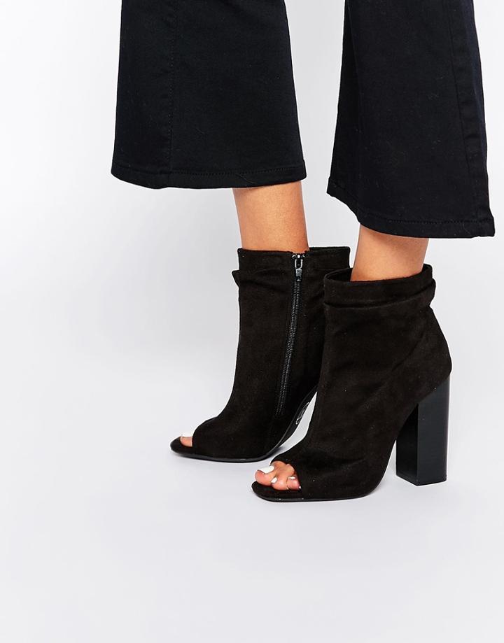 Missguided Block Heel Peep Toe Boot - Black