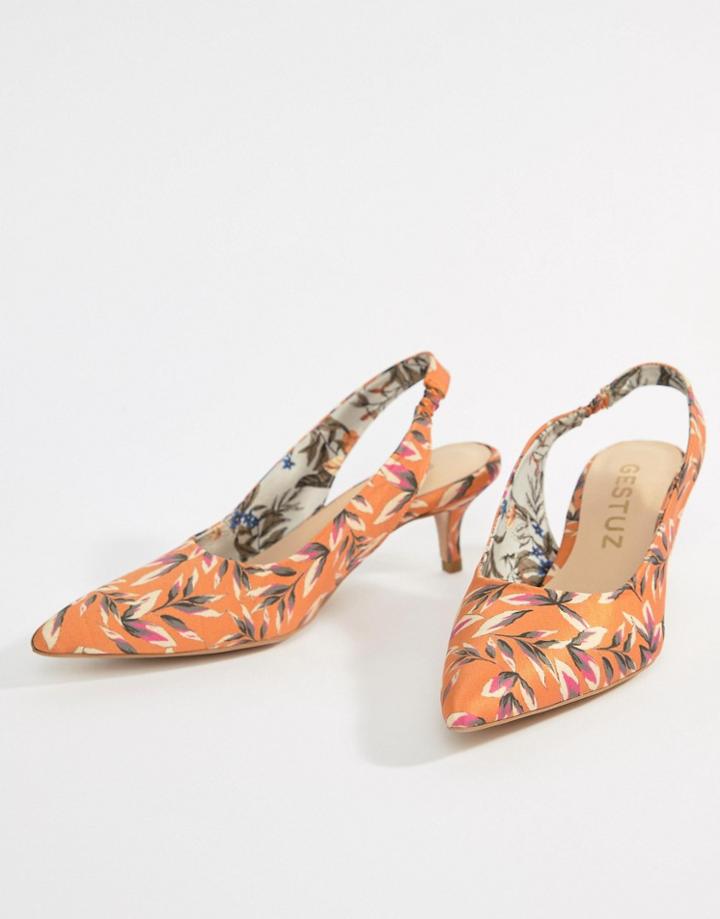 Gestuz Orange Printed Heeled Sandals - Orange