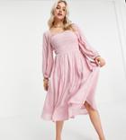 Y.a.s Petite Midi Dress In Pink Jacquard