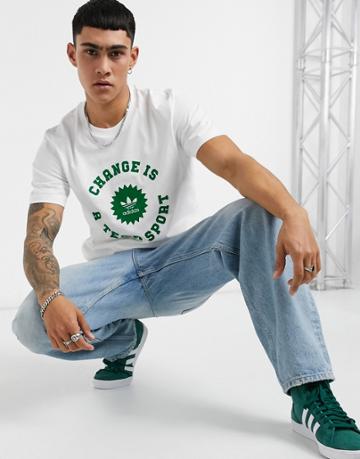 Adidas Originals Superstar T-shirt Change Is A Team Sport Print In White