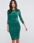 Ax Paris Lace 3/4 Sleeve Midi Dress - Green