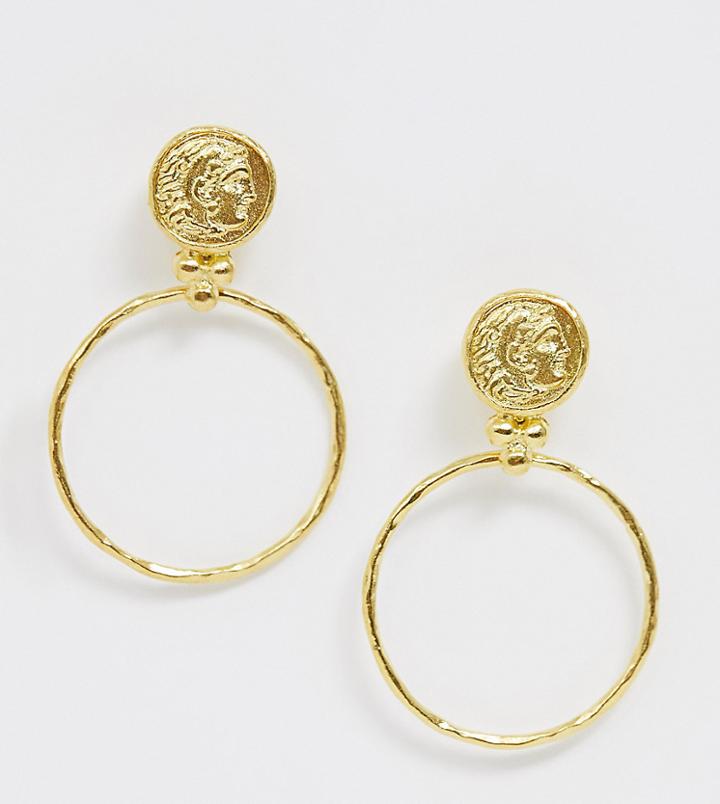Ottoman Hands Gold Plated Hammered Coin Statement Hoop Earrings - Gold