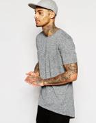 Asos Super Longline T-shirt With Scoop Back Hem In Slub Fabric In Gray - Gray