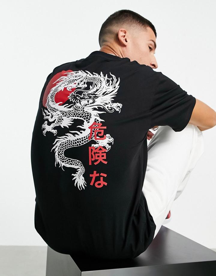 Only & Sons Oversize T-shirt With Dragon Back Print In Black