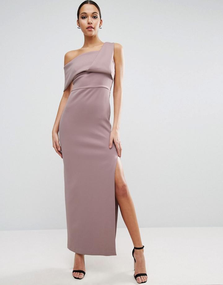 Asos Scuba One Shoulder Fold Maxi Dress With Exposed Zip - Pink