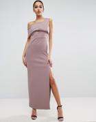Asos Scuba One Shoulder Fold Maxi Dress With Exposed Zip - Pink