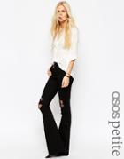 Asos Petite Bell Flare Jeans In Clean Black With Thigh Rips - Clean Black