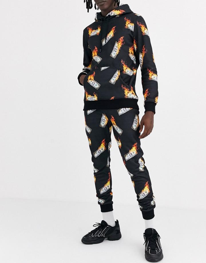 Criminal Damage Sweatpants In Flaming Money Print-black