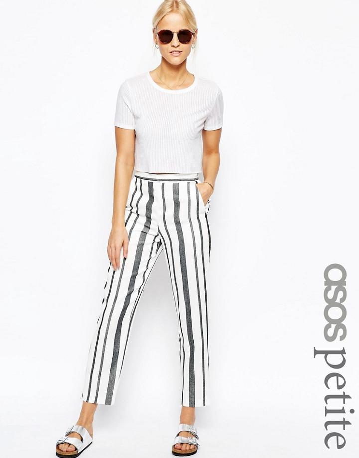 Asos Petite Premium Straight Leg Trousers In Stripe - Mono