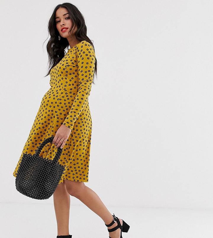 New Look Maternity Long Sleeve Swing Dress In Yellow - Yellow