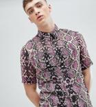 Reclaimed Vintage Inspired Festival Shirt With Pink Crocodile Print And Short Sleeves - Pink