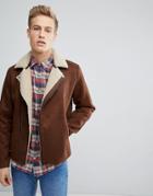 Jack & Jones Premium Faux Shearling Biker Jacket-tan