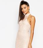 Naanaa High Neck Lace Dress - Pink