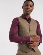 Asos Design Wedding Slim Wool Mix Suit Suit Vest In Camel Herringbone-neutral