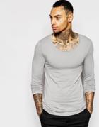 Asos Extreme Muscle Long Sleeve T-shirt With Scoop Neck In Gray - Gray