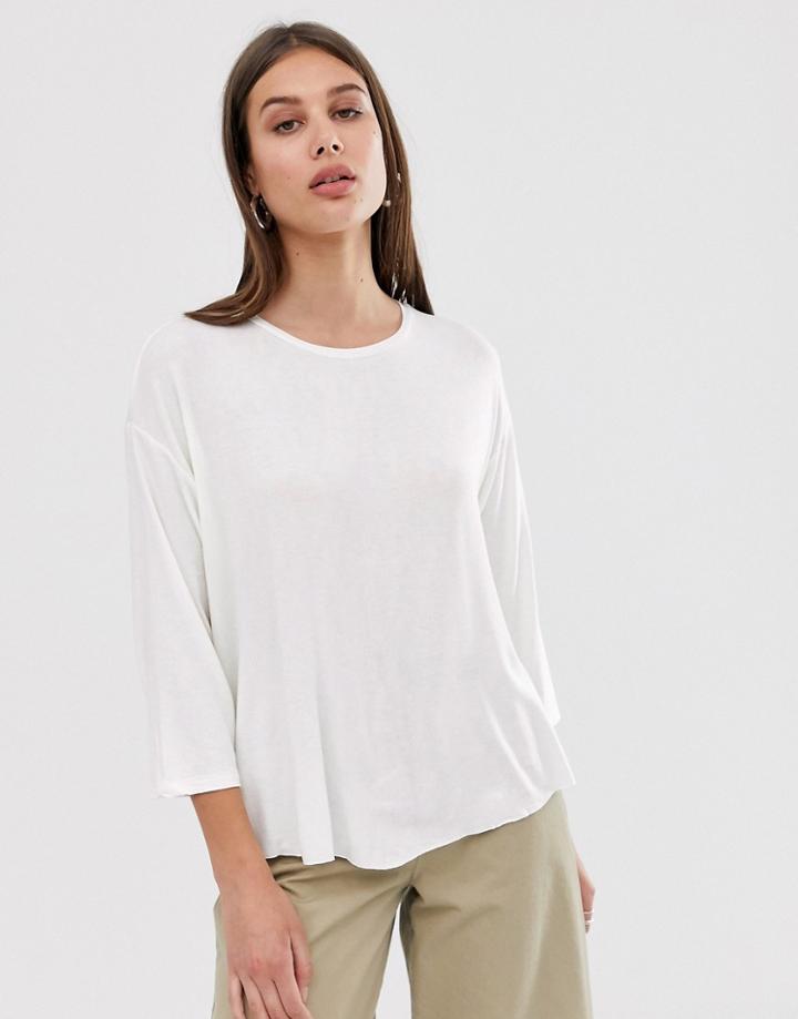 Asos Design Top With 3/4 Sleeves In Drapey Fabric In White