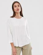 Asos Design Top With 3/4 Sleeves In Drapey Fabric In White