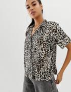 Asos Design Bowling Shirt In Leopard Animal Print-multi