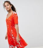 Y.a.s Tall Floral Print Button Down Dress With Laced Back - Multi