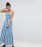 Asos Tall Linen Button Through Maxi Dress In Stripe - Multi