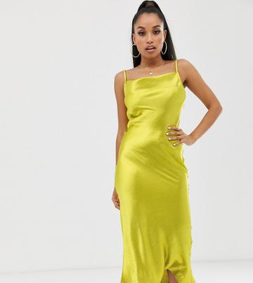 Club L London Petite Satin Midi Dress In Lime-green