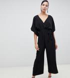 Asos Design Tall Kimono Sleeve Jumpsuit With Wrap And Culotte Leg - Purple