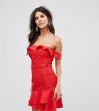 Jarlo Off Shoulder Mini Dress With Layered Skirt Detail - Red
