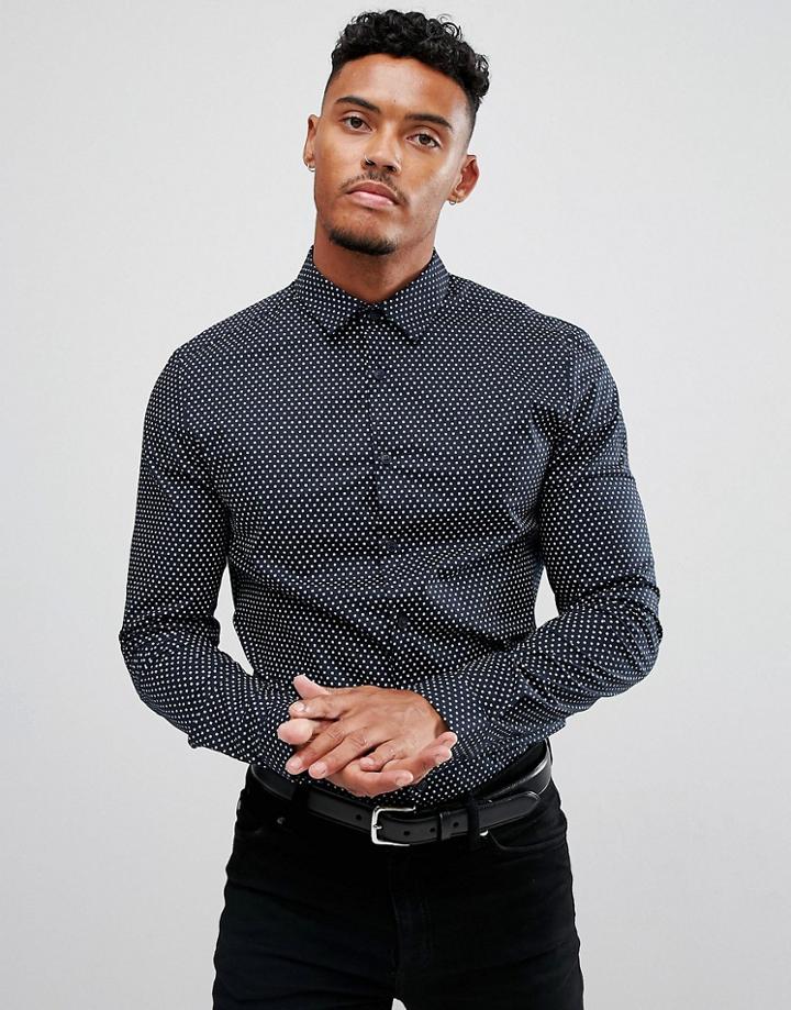 Asos Smart Stretch Slim Ditsy Print Shirt - Navy