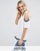 Asos Tall T-shirt With Placed Stripe Insert - White
