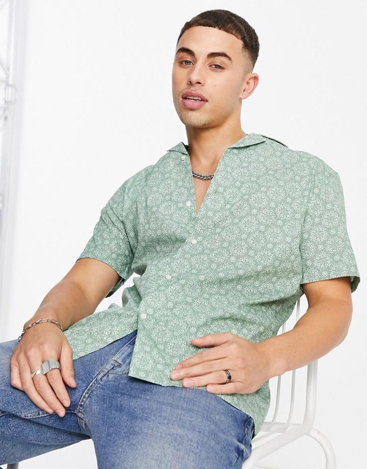 Harry Brown Slim Fit Short Sleeve Revere Printed Shirt-green
