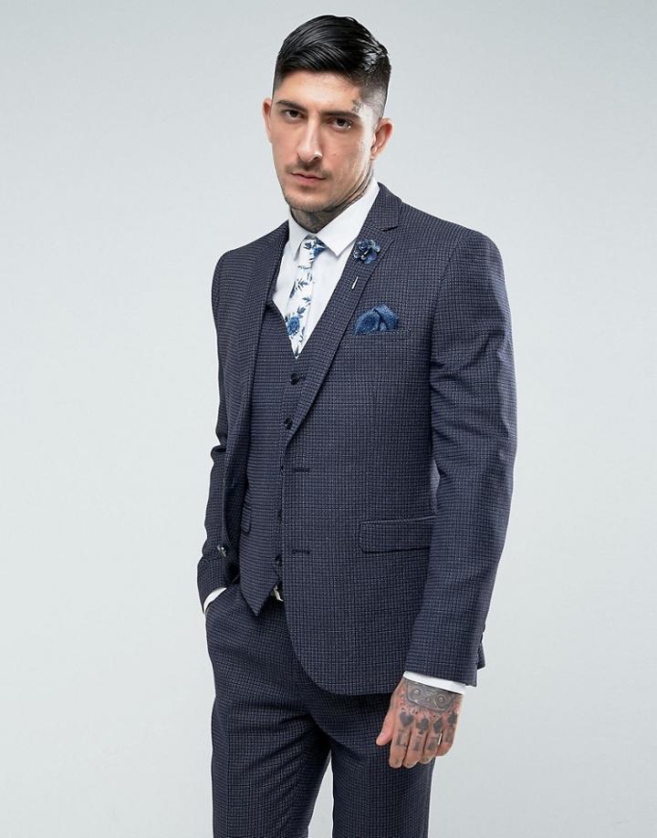Harry Brown Skinny Fit Geo Blue Suit Jacket - Blue