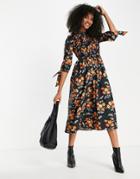 Whistles Maxi Dress With Tie Cuffs In Multi Floral