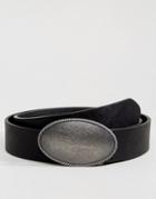 Asos Faux Leather Wide Belt With Large Vintage Buckle In Black - Black