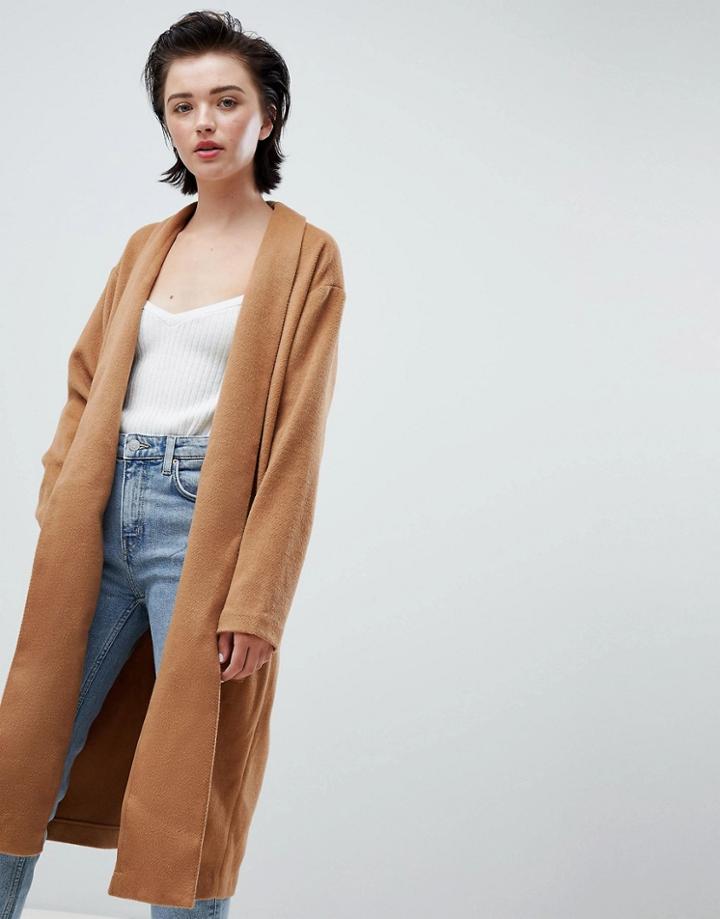 Weekday Drapey Knit Coat In Camel - Beige