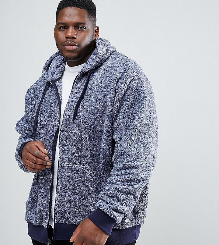 Jacamo Plus Fleece With Hood In Blue Marl - Blue