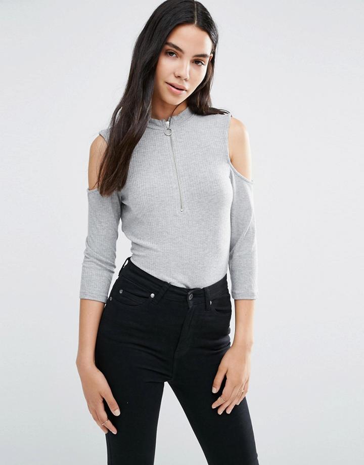 Vero Moda Diana Cold Shoulder 3/4 Sleeve Top - Gray