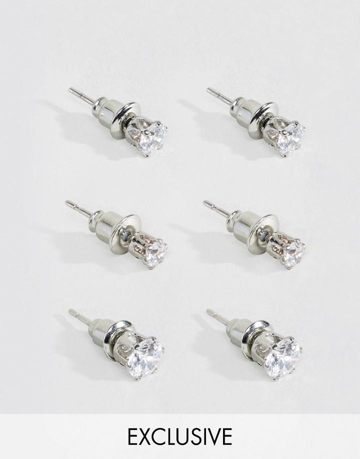 Designb London Silver Stud Earrings In 3 Pack Exclusive To Asos - Silver